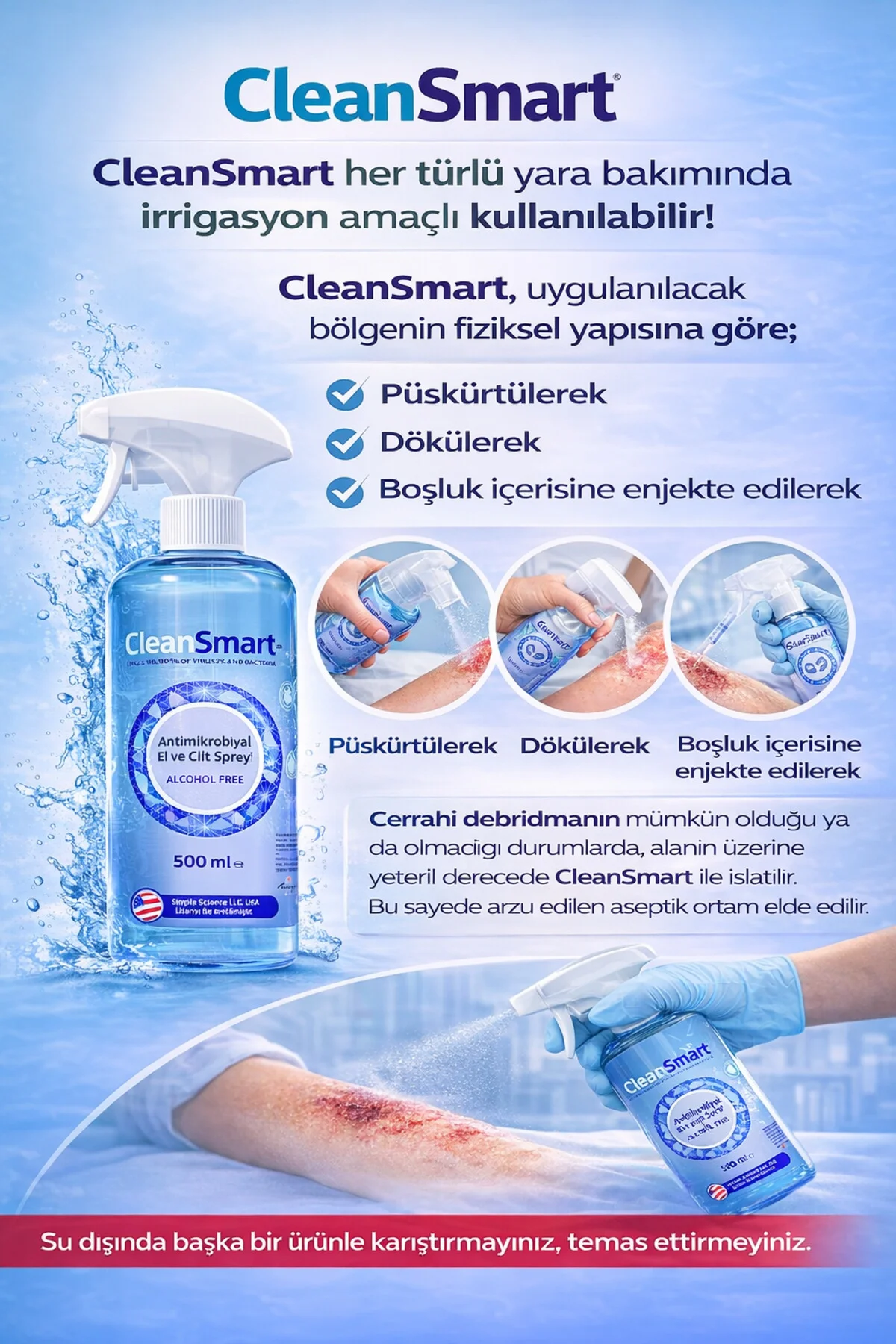 CleanSmart Yara Dezenfekte Bakım & El Ve Cilt Dezenfektan Spreyi 500 ml