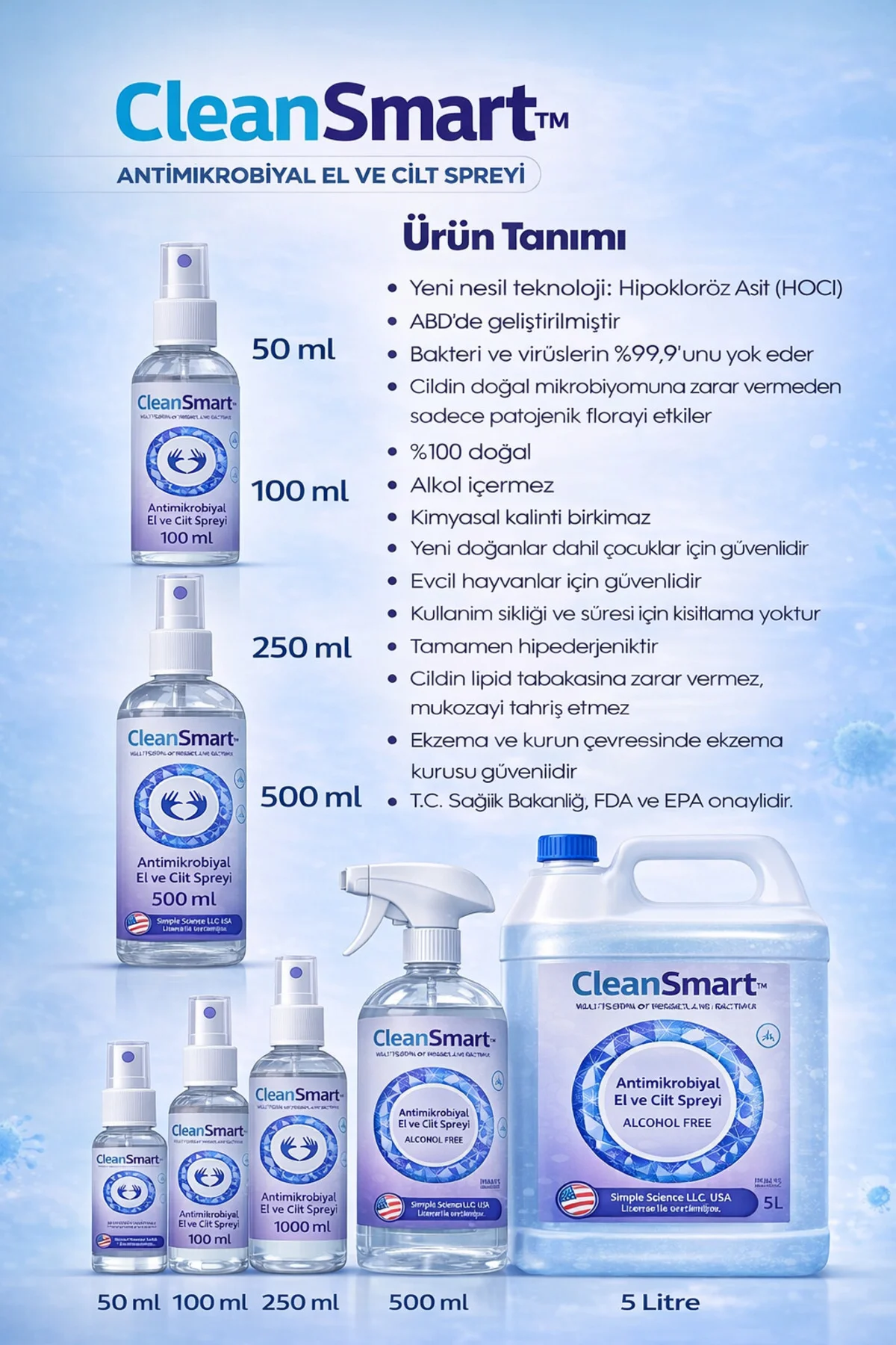 CleanSmart Yara Dezenfekte Bakım & El Ve Cilt Dezenfektan Spreyi 500 ml