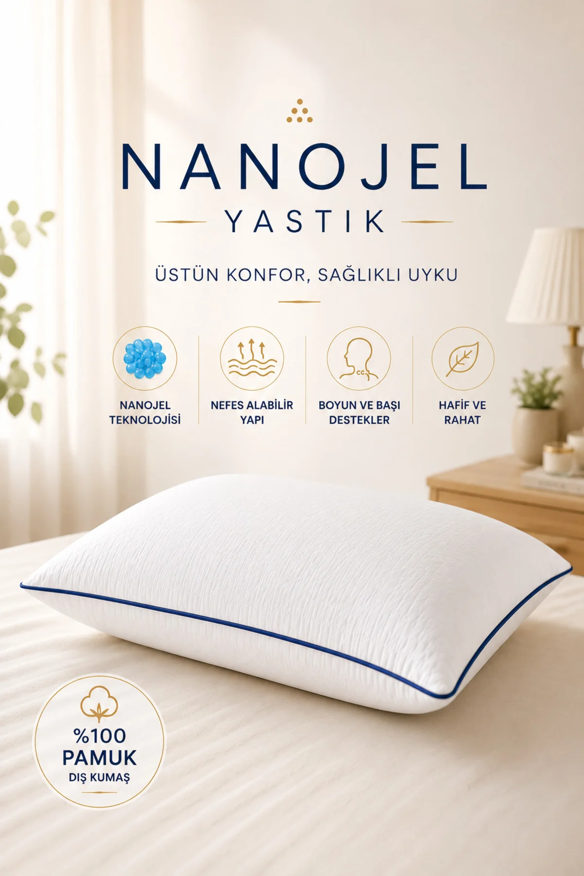 Climate %100 Pamuk Dış Kumaş Nano Jel Yastık Otel Yastığı 50*70 Cm 1100 gram