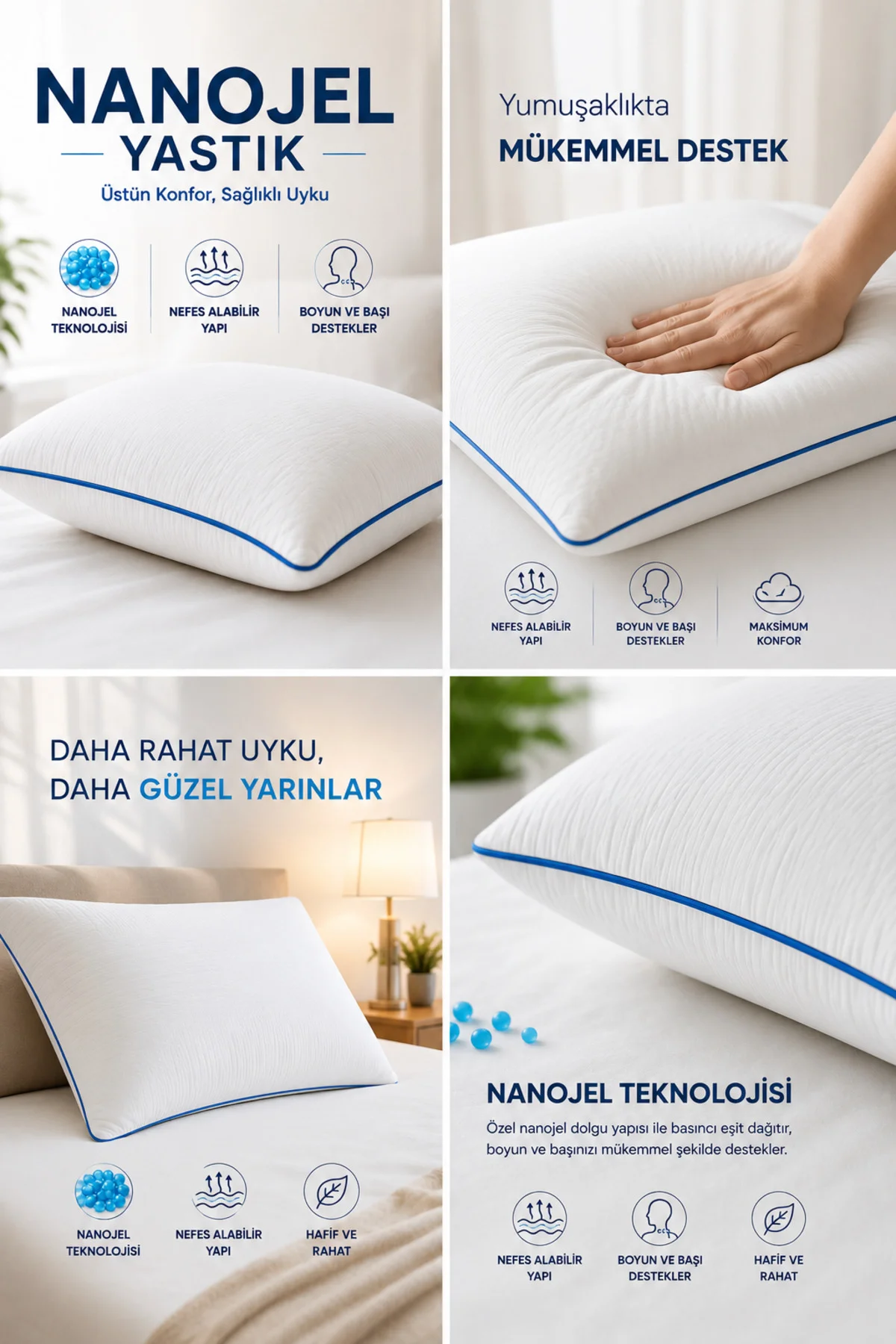 Climate %100 Pamuk Dış Kumaş Nano Jel Yastık Otel Yastığı 50*70 Cm 1100 gram