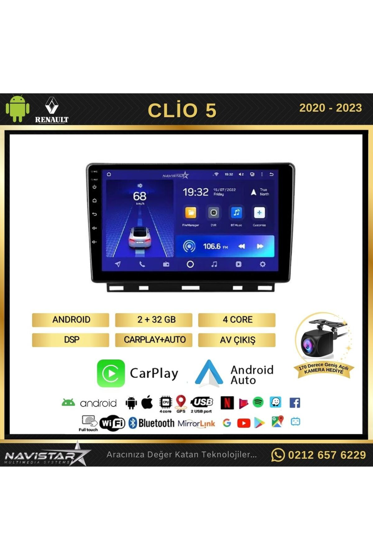 Clio 5 2020-2023 Model 2 64gb Android 13 Kablosuz Carplay Navigas
