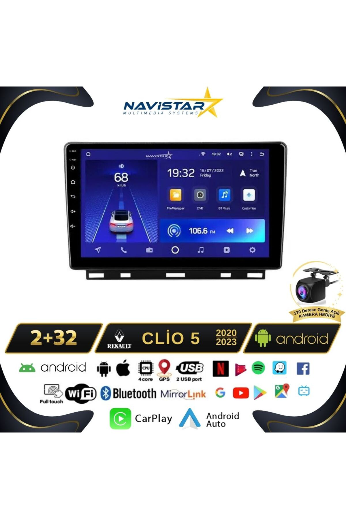 Clio 5 2020-2023 Model 2 64gb Android 13 Kablosuz Carplay Navigas