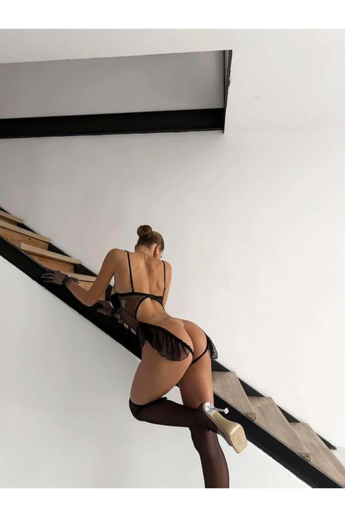 Closet Göğüs Dekolteli Siyah Tül Babydoll