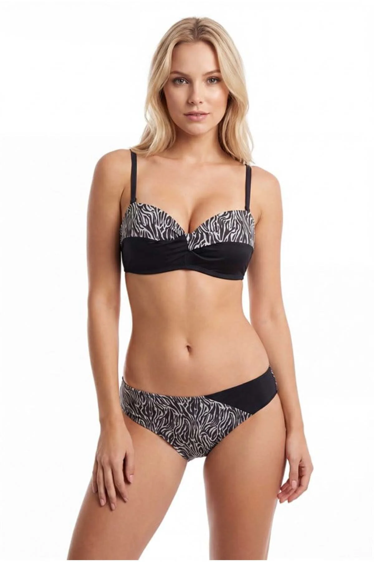Closet Siyah Zebra Desenli Straplez Desteksiz Bikini Takımı Closet Siyah Zebra Desenli Straplez Desteksiz Bikini Takımı