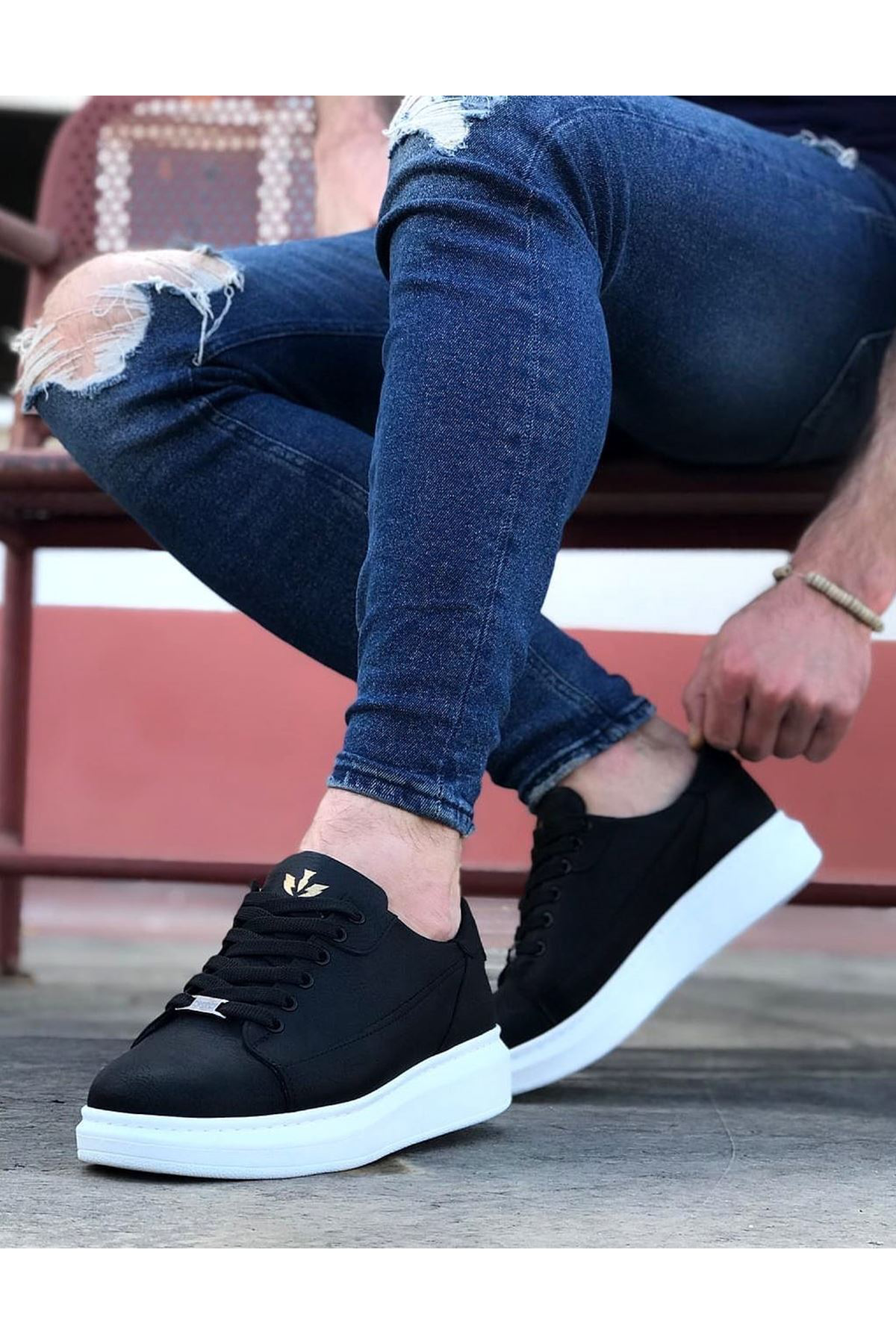 K&A Clz947 Cz028 Siyah Bağcıklı Kalın Taban Casual Erkek Ayakkabı