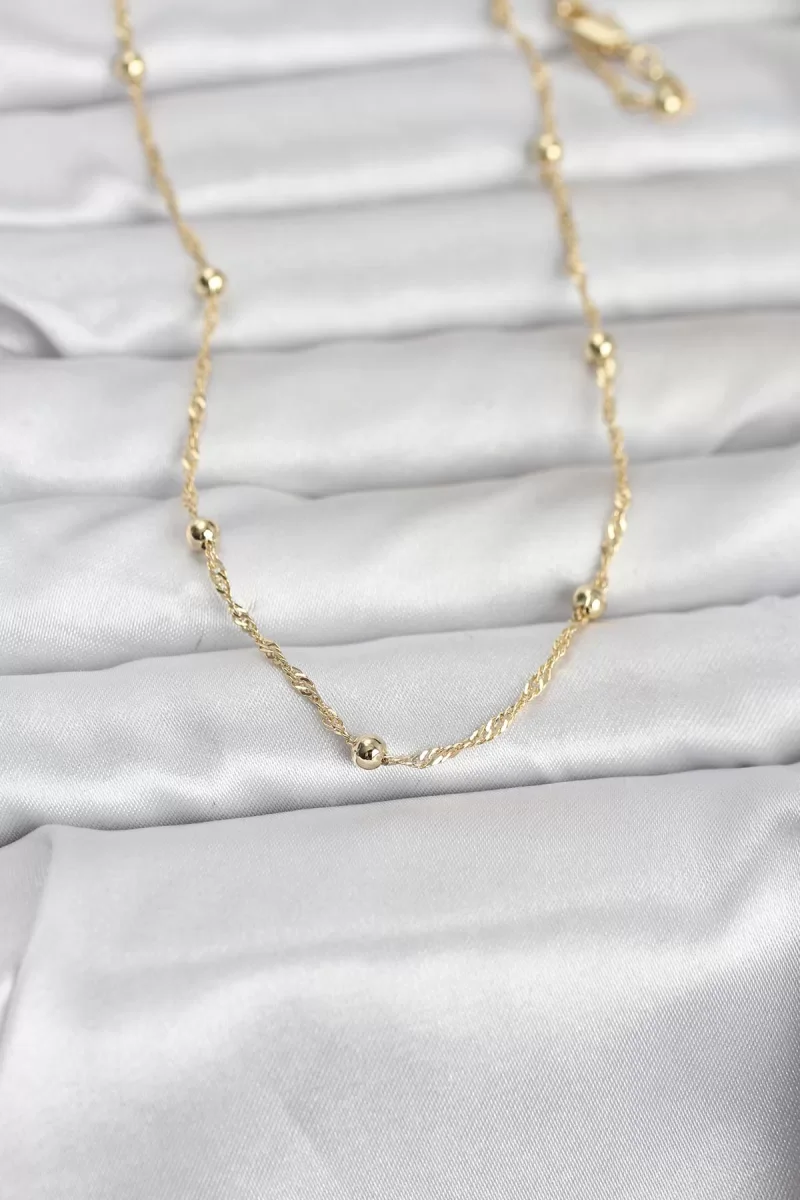 CM 14K Gold Renk Burgu ve Top Zincirli Model 60 cm Kadın Kolye - 