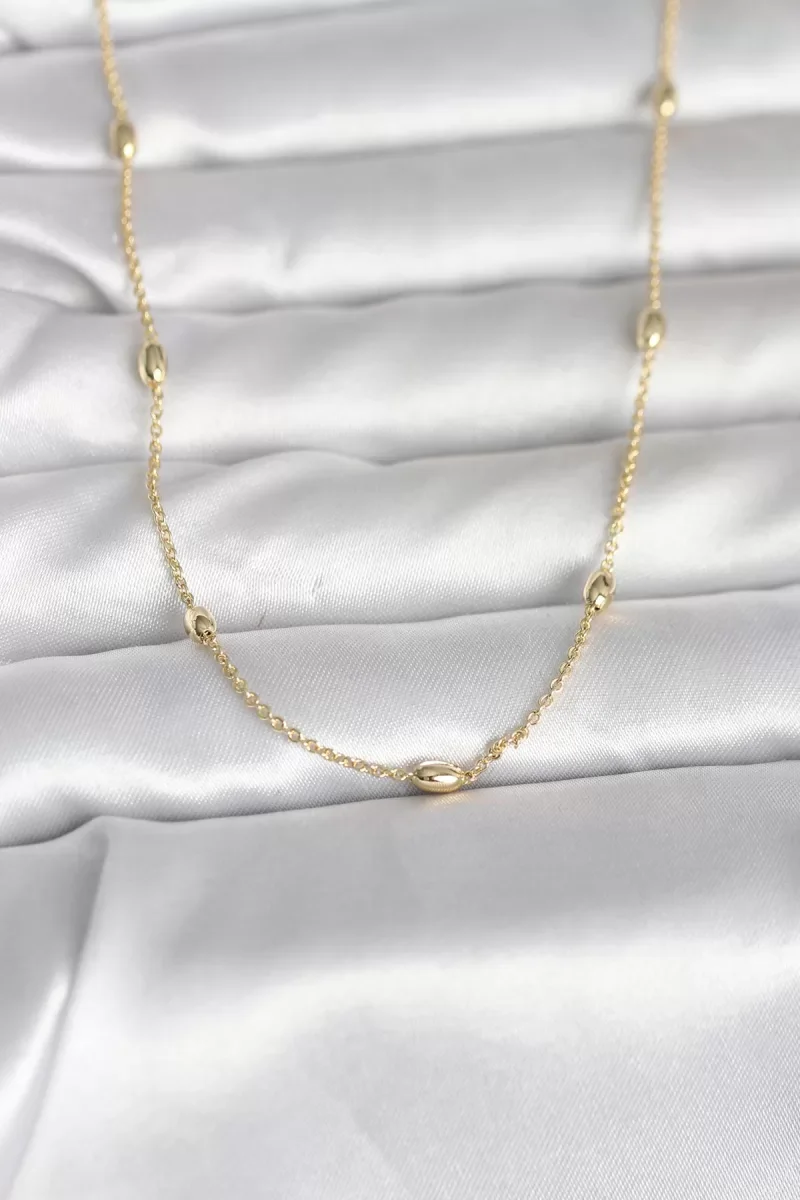 CM 14K Gold Renk Damla Topçuk Model Zincirli 60 cm Kadın Kolye - 