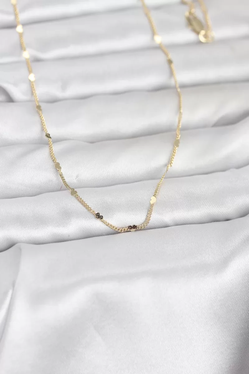 CM 14K Gold Renk Ezme Kalp Detaylı 60 cm Zincir Kadın Kolye - Lis