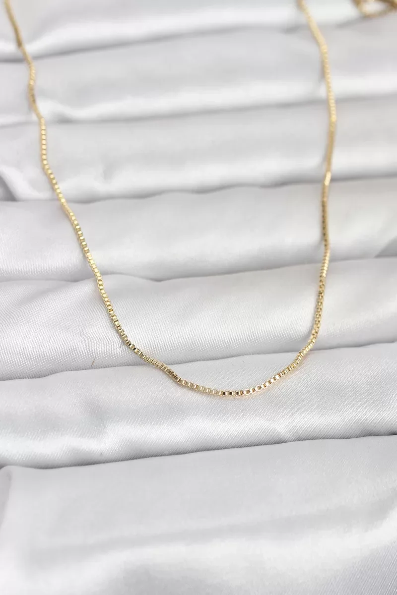 CM 14K Gold Renk İnce Kare Zincirli Model 60 cm Kadın Kolye - Lis