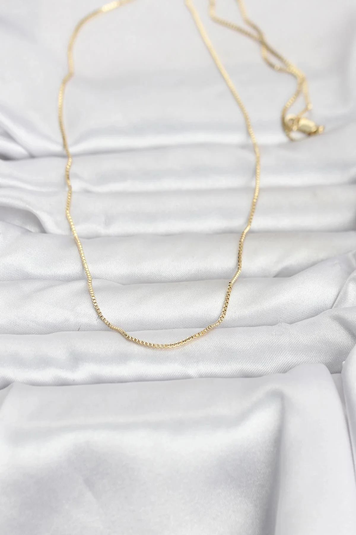 CM 14K Gold Renk İnce Kare Zincirli Model 60 cm Kadın Kolye