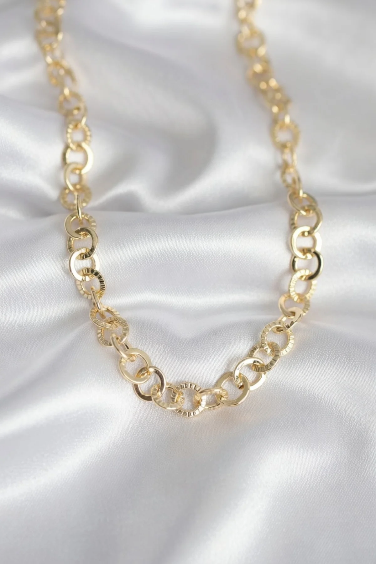 CM 14K Gold Renk Kalın Halka Zincirli 60 cm Kadın Kolye