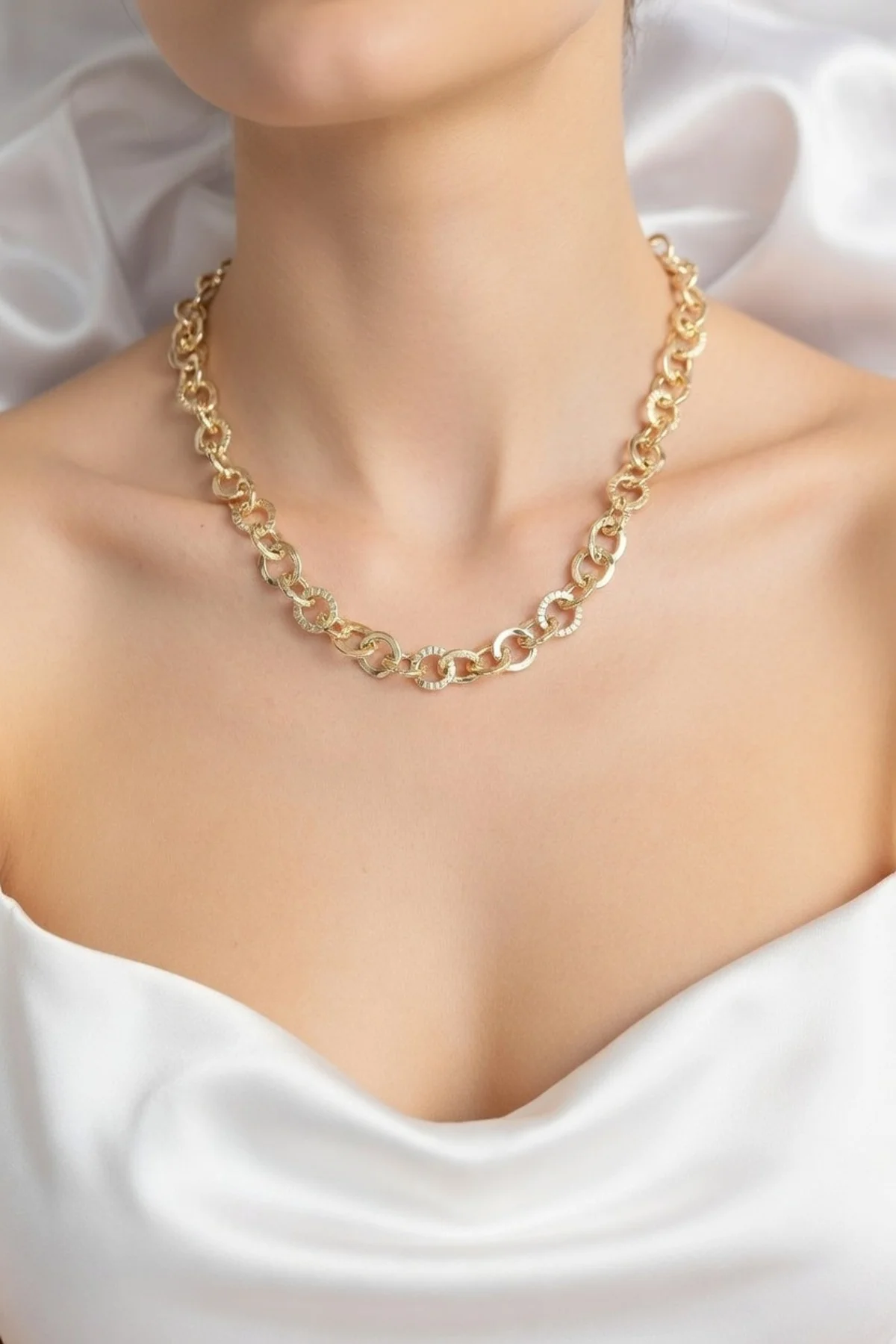 CM 14K Gold Renk Kalın Halka Zincirli 60 cm Kadın Kolye