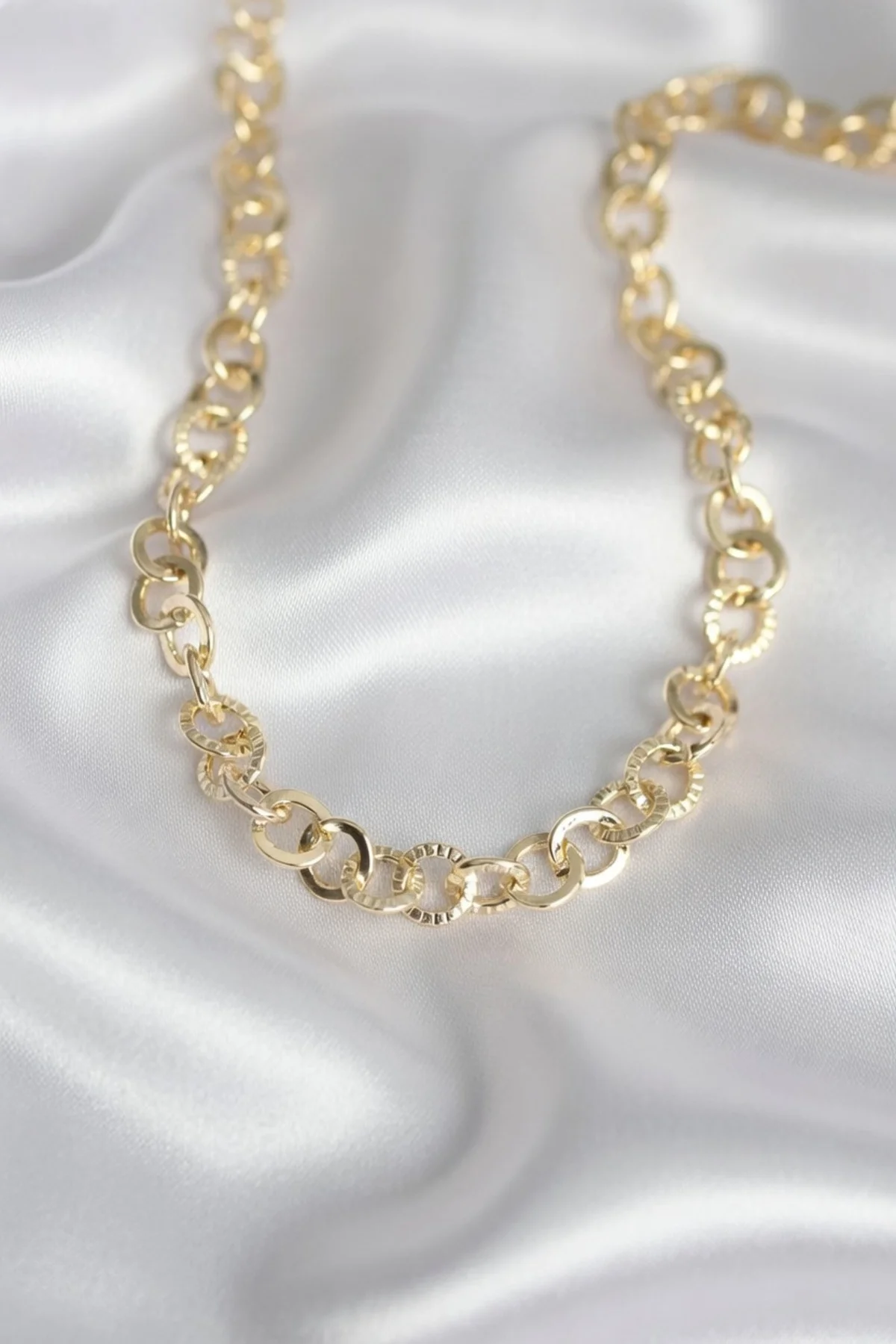 CM 14K Gold Renk Kalın Halka Zincirli 60 cm Kadın Kolye