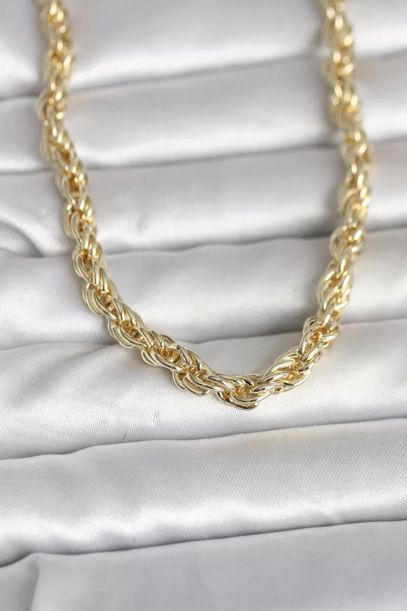 CM 14K Gold Renk Kalın Burgu Zincirli Model 60 cm Kadın Kolye - Lisinya