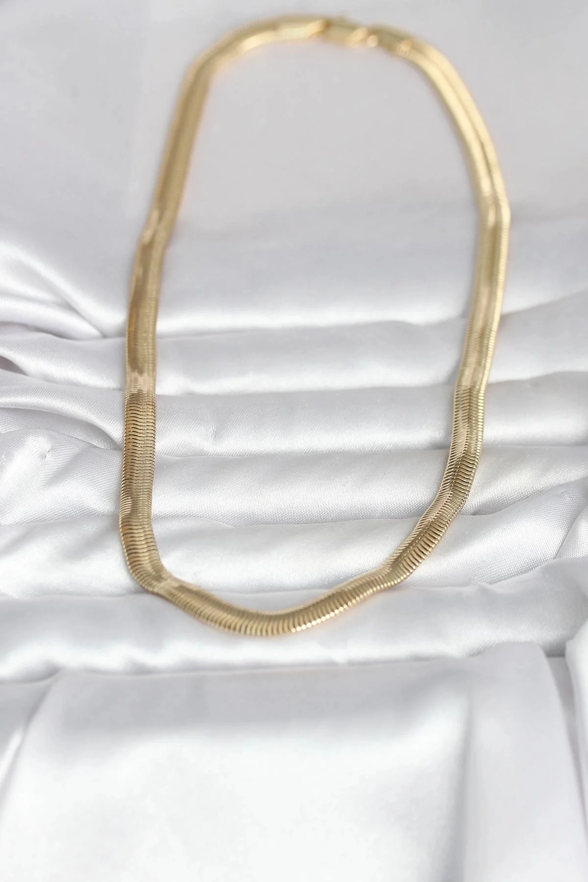 CM 14K Gold Renk Kalın Yassı Yılan Zincir Model 45 cm Kadın Kolye
