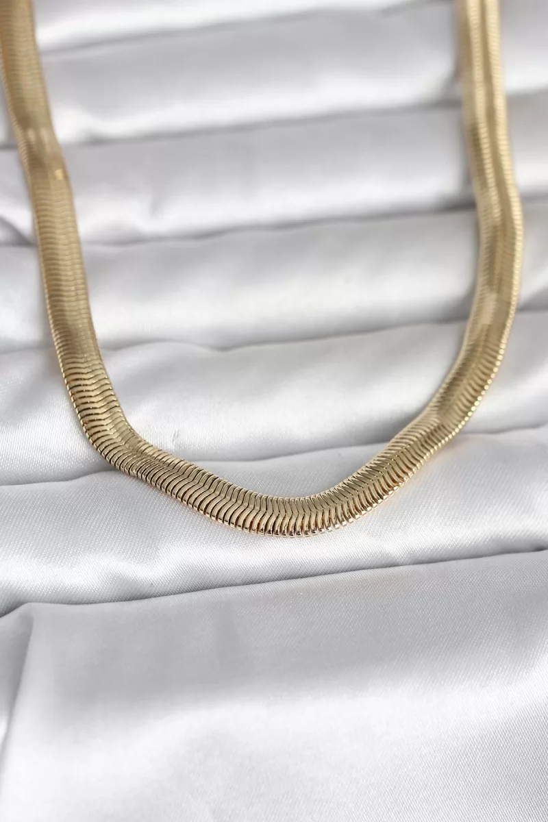 CM 14K Gold Renk Kalın Yassı Yılan Zincir Model 45 cm Kadın Kolye - Lisinya