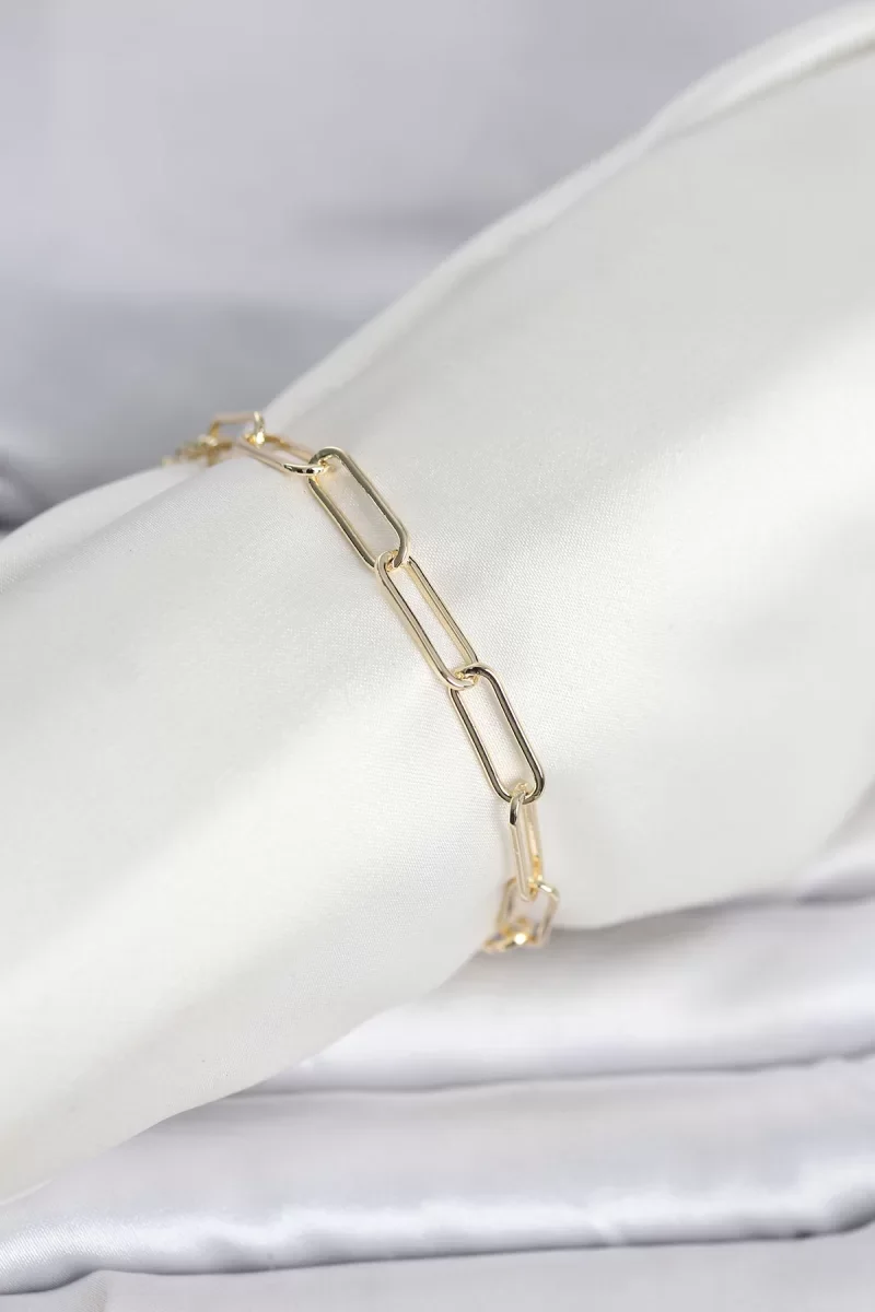 CM 14K Gold Renk Kalın Ataç Zincir Model Kadın Bileklik - Lisinya