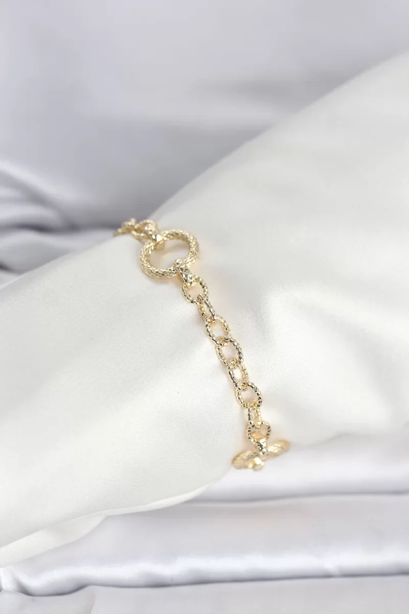 CM 14K Gold Renk Lazerli Halka Model Kadın Bileklik - Lisinya