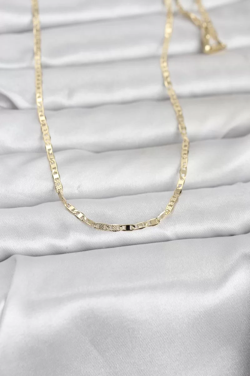 CM 14K Gold Renk Lazerli Yassı Model Zincirli 60 cm Kadın Kolye -