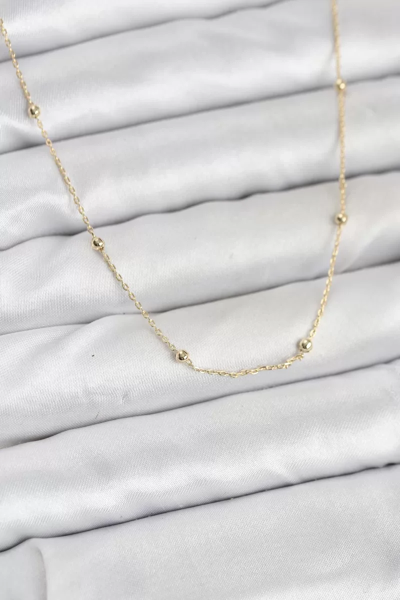 CM 14K Gold Renk Minik Top Zincirli Kadın Kolye - Lisinya