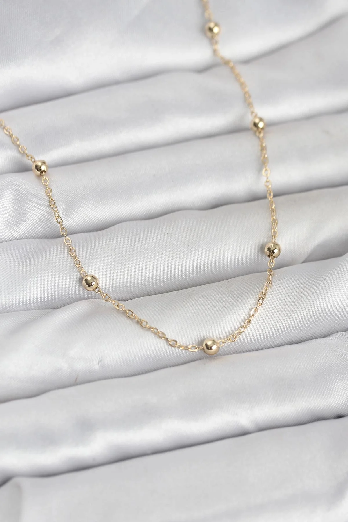 CM 14K Gold Renk Pirinç Top Zincirli 60 cm Kadın Kolye
