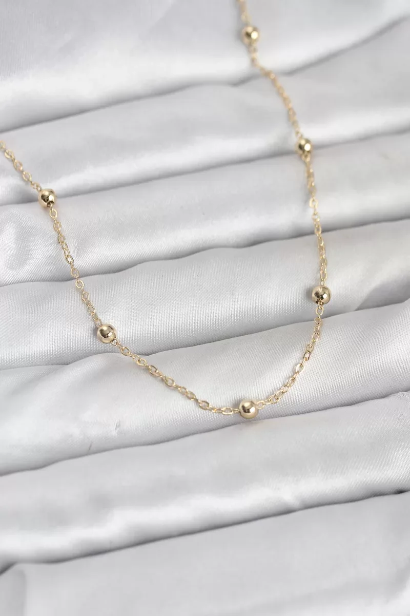 CM 14K Gold Renk Pirinç Top Zincirli 60 cm Kadın Kolye - Lisinya