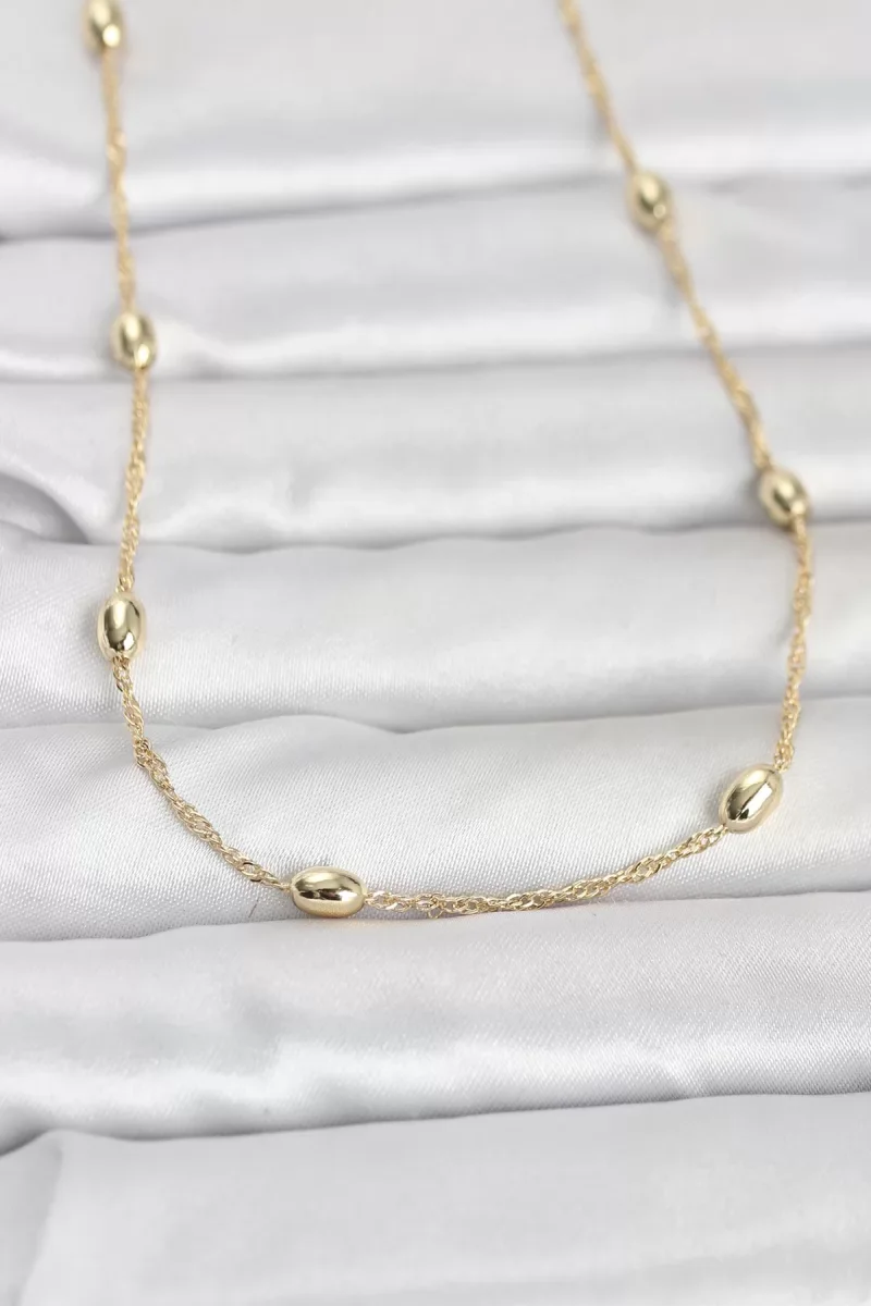 CM 14K Gold Renk Topçuklu Burgu Zincir Model 60 cm Kadın Kolye - Lisinya