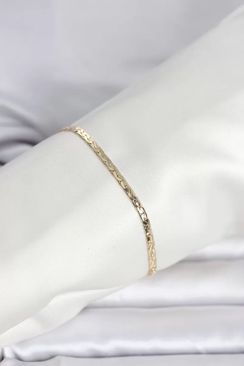 CM 14K Gold Renk Yassı Ezme Zincir Model Kadın Bileklik - Lisinya