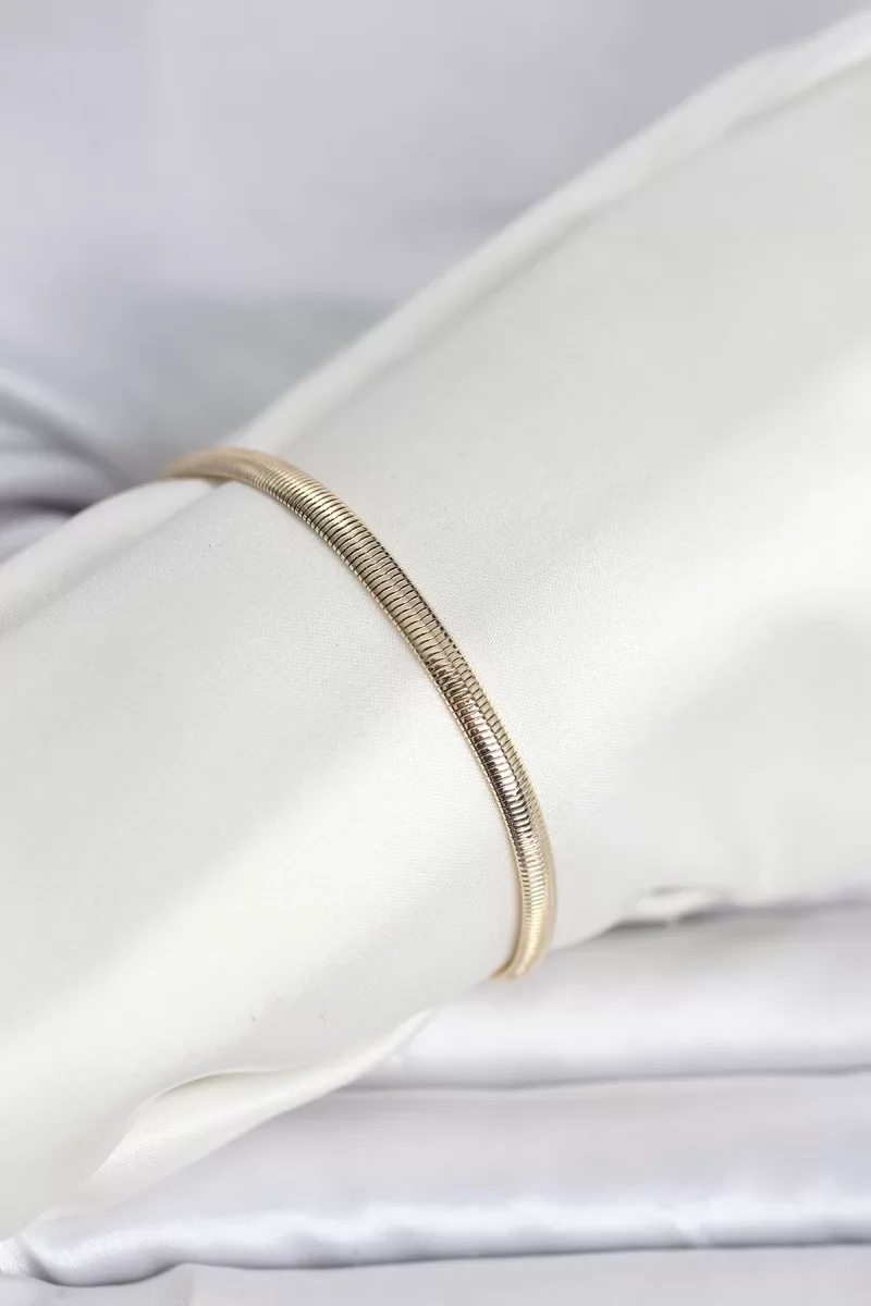CM 14K Gold Renk Yassı Yılan Zincir Model Kadın Bileklik - Lisinya