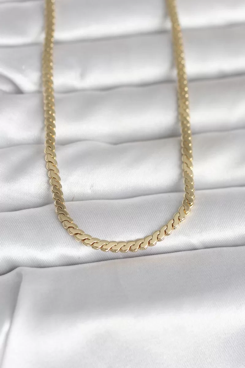 CM 14K Gold Renk Yassı Ezme Zincir Model 60 cm Kadın Kolye - Lisinya