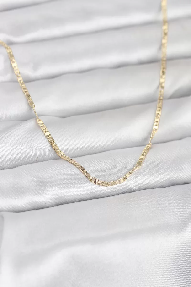 CM 14K Gold Renk Yassı Zincir Model 60 cm Kadın Kolye - Lisinya
