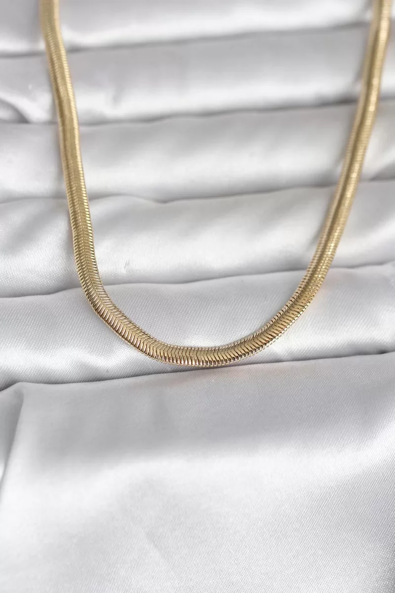 CM 14K Gold Renk Yassı Yılan Zincir Model 45 cm Kadın Kolye - Lisinya