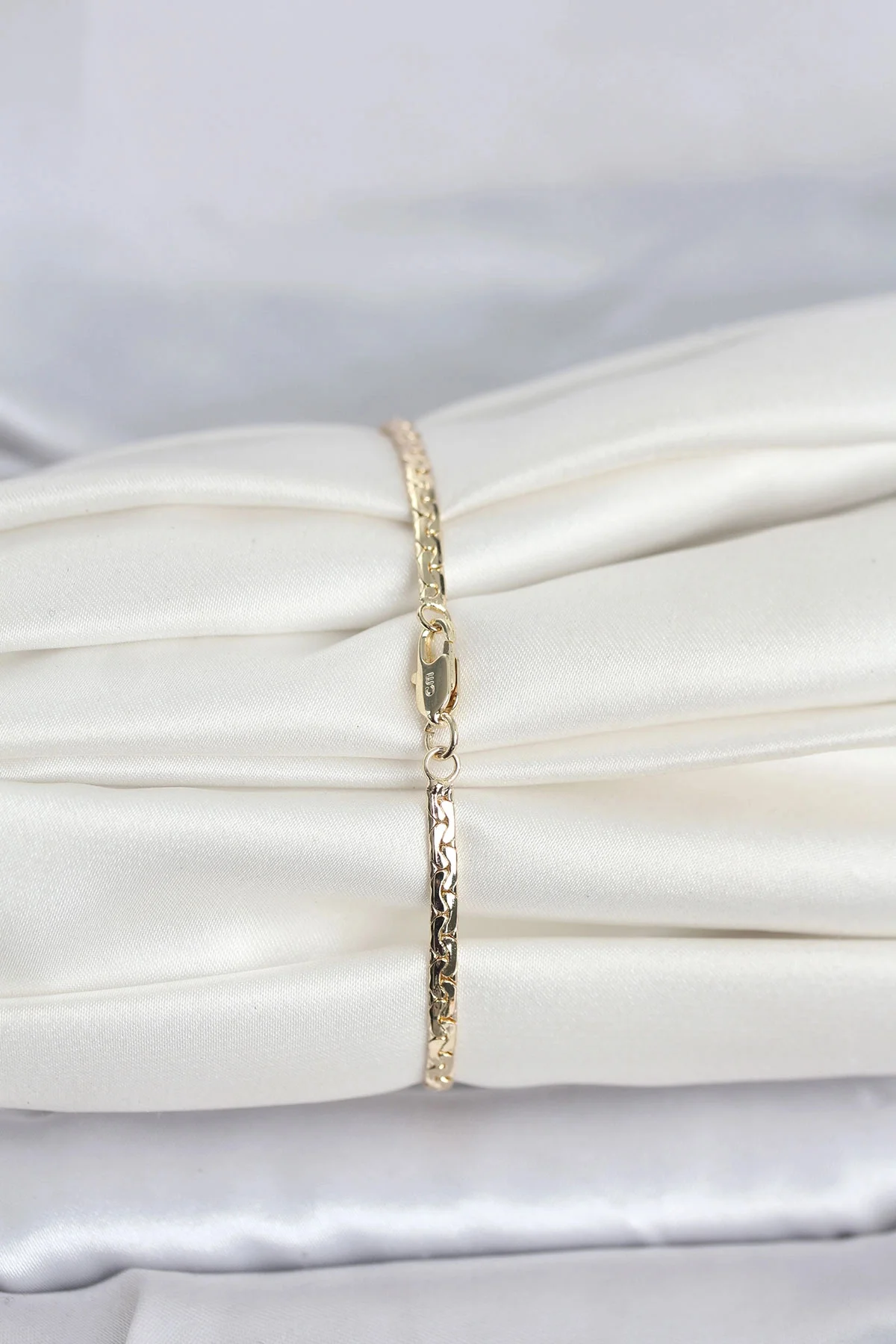CM 14K Gold Renk Yassı Ezme Zincir Model Kadın Bileklik
