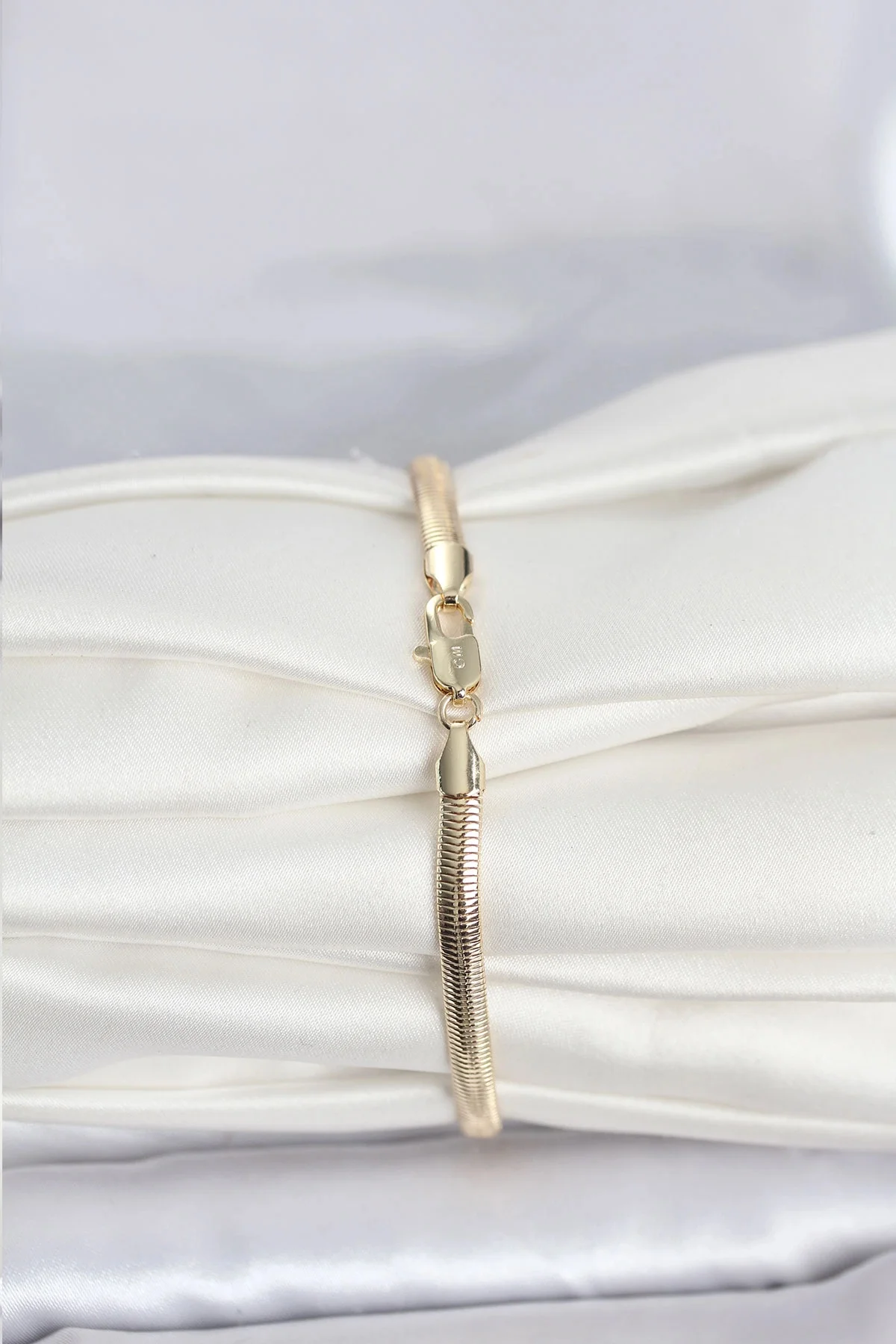 CM 14K Gold Renk Yassı Yılan Zincir Model Kadın Bileklik