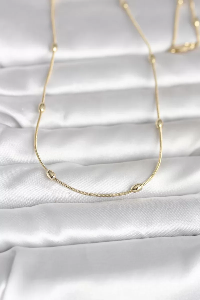 CM 14K Gold Renk Yılan Zincirli Damla Topçuk Model 60 cm Kadın Kolye - Lisinya