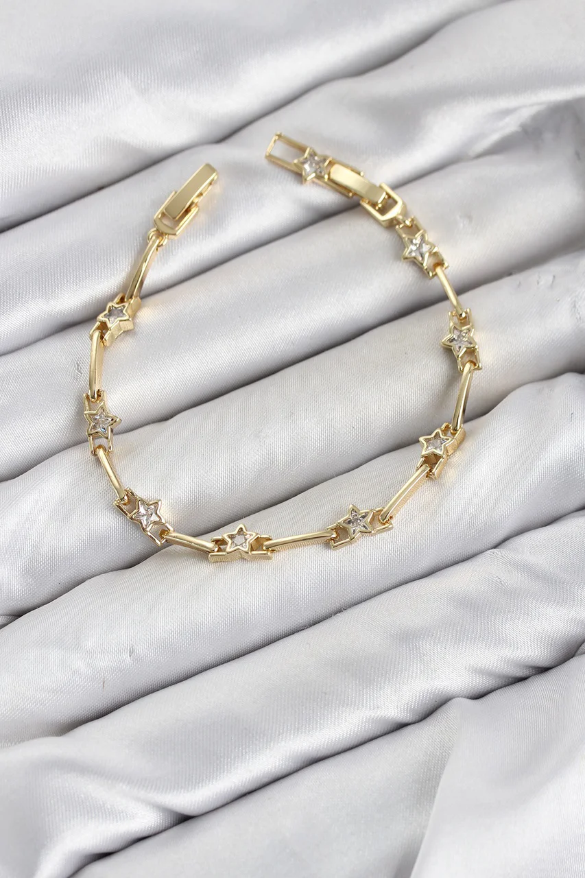 Cm Gold Renk Yıldız Model Zirkon Taşlı Pirinç Kadın Bileklik - Lisinya Diğer