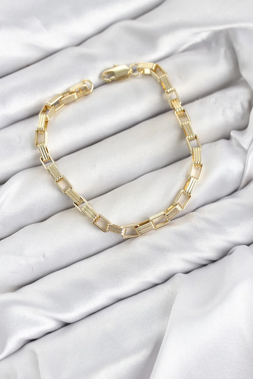 Cm Kare Halka Model Gold Renk Pirinç Kadın Bileklik - Lisinya Diğer