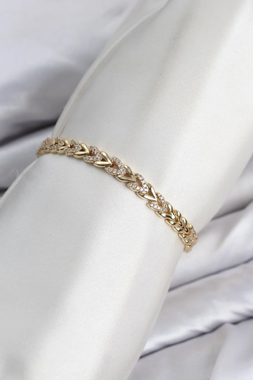 Cm Model Zirkon Taşlı Vıp Seri Gold Renk Pirinç Kadın Bileklik - Lisinya Diğer