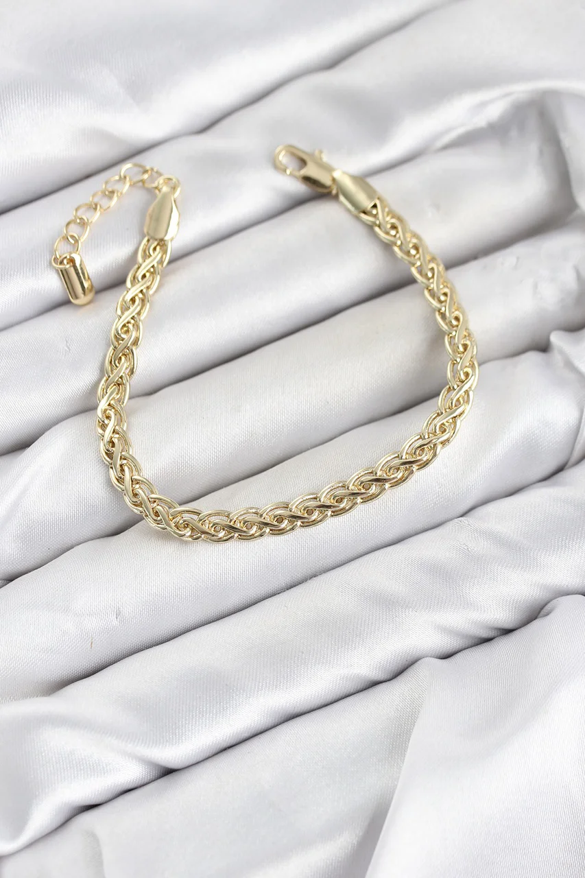 Cm Singapur Zincir Model Gold Renk Pirinç Kadın Bileklik - Lisinya Diğer