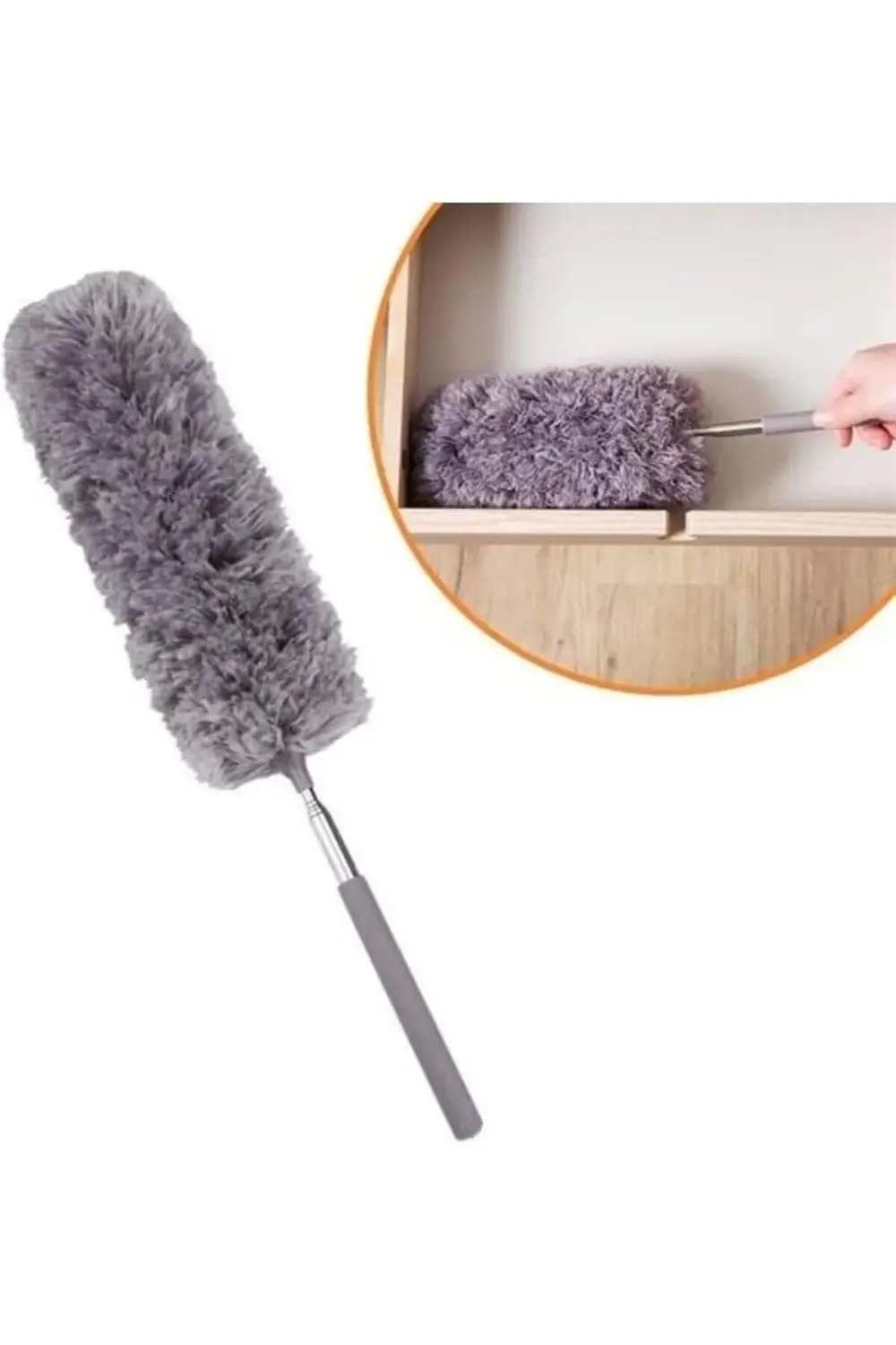 Cm Teleskopik Uzatılabilir Mikrofiber Yumuşak Başlıklı Gri Toz Al