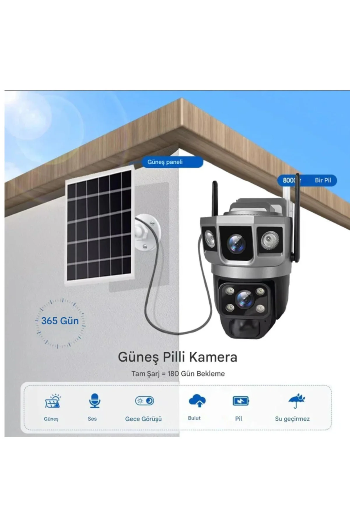 CMR51 V380 Solar Güvenlik Kamerası - Kablosuz, Güneş Enerjili, Gece Görüşlü Dış Mekan Kamera