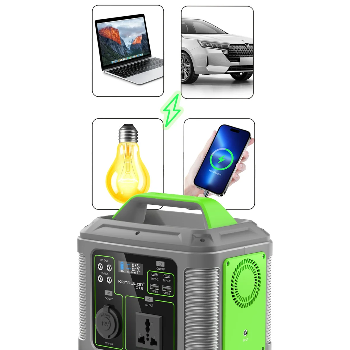 CN04 300W 60.000 mAh Güç İstasyonu - 10 Çıkışlı, 5W LED'li Dış Mekan Şarj Cihazı