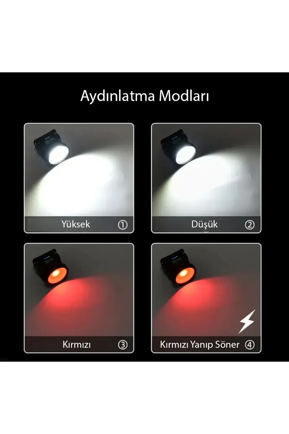 COB LED BEYAZ KIRMIZI SOLAR KAFA LAMBASI FENERİ TYPE-C ŞARJLI 73X