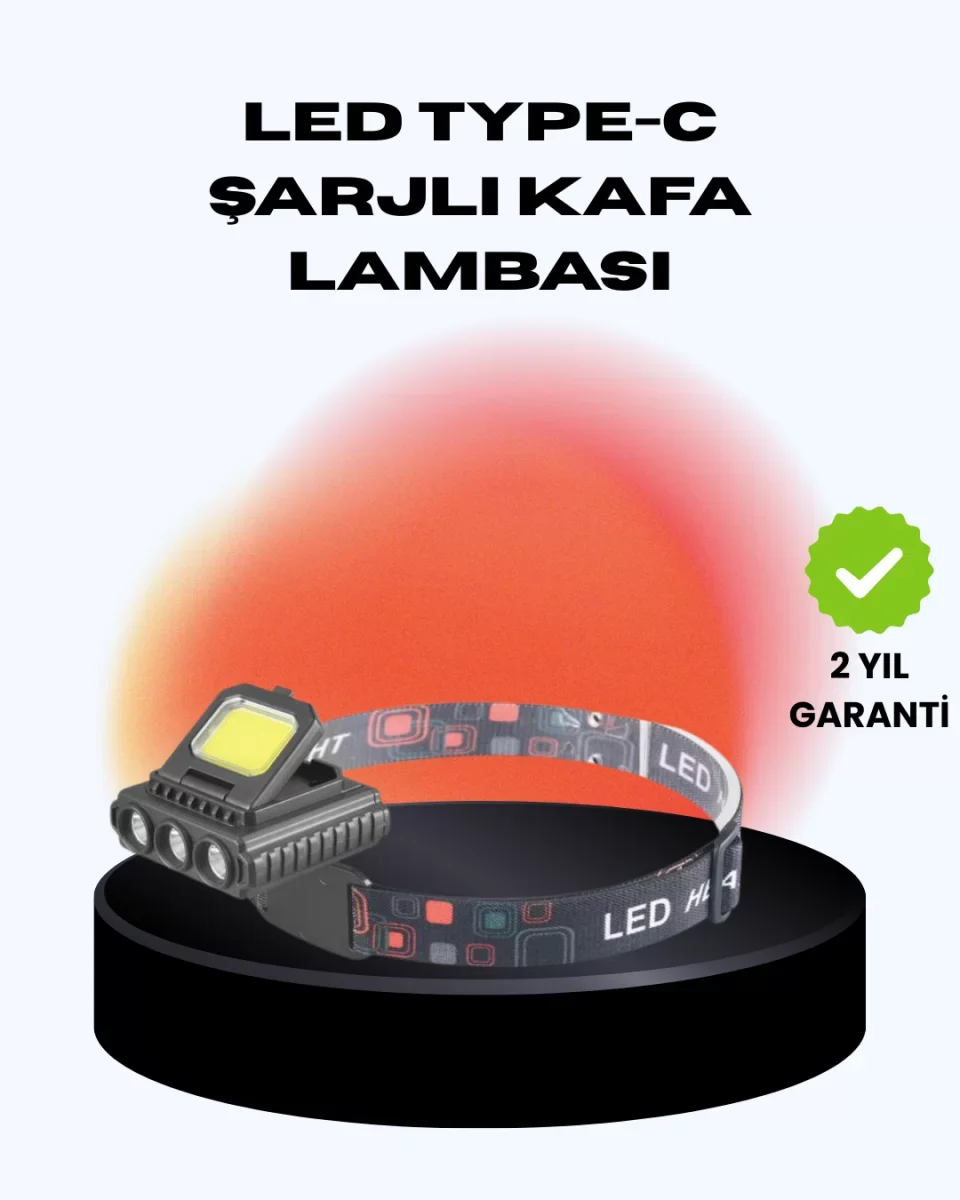 COB + XPE LED Kafa Feneri 800 Lumen USB Type C Şarjlı Çok Modlu -