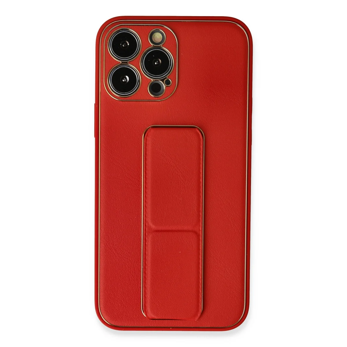 Coco Deri Standlı iPhone 13 Pro Max Kılıf - Kırmızı