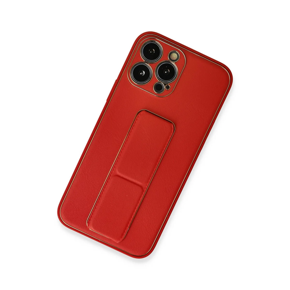 Coco Deri Standlı iPhone 13 Pro Max Kılıf - Kırmızı