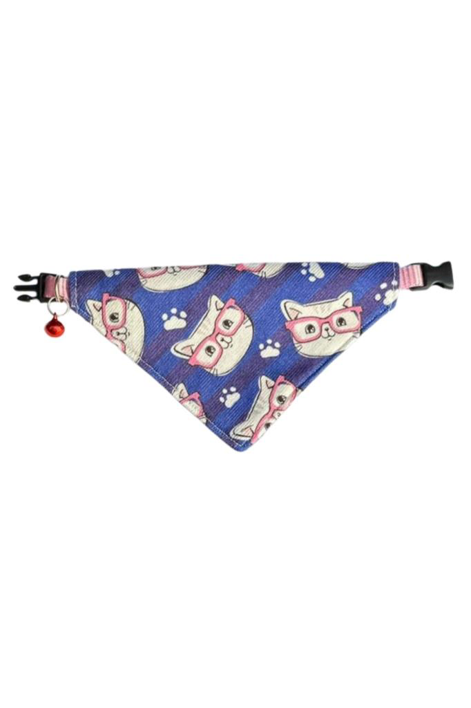 Coco Pet Fular Gözlüklü Kedi Desenli Ayarlanabilir Bandana Kedi T