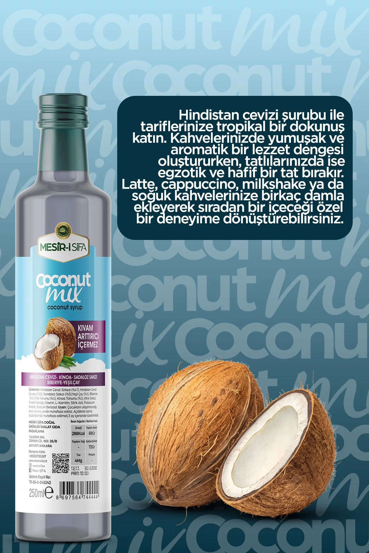 Coconut Mix Hindistan Cevizi Şurubu 250ml - Kinoa Sadaloz Sakızı Coconut Mix Hindistan Cevizi Şurubu 250ml - Kinoa Sadaloz Sakızı