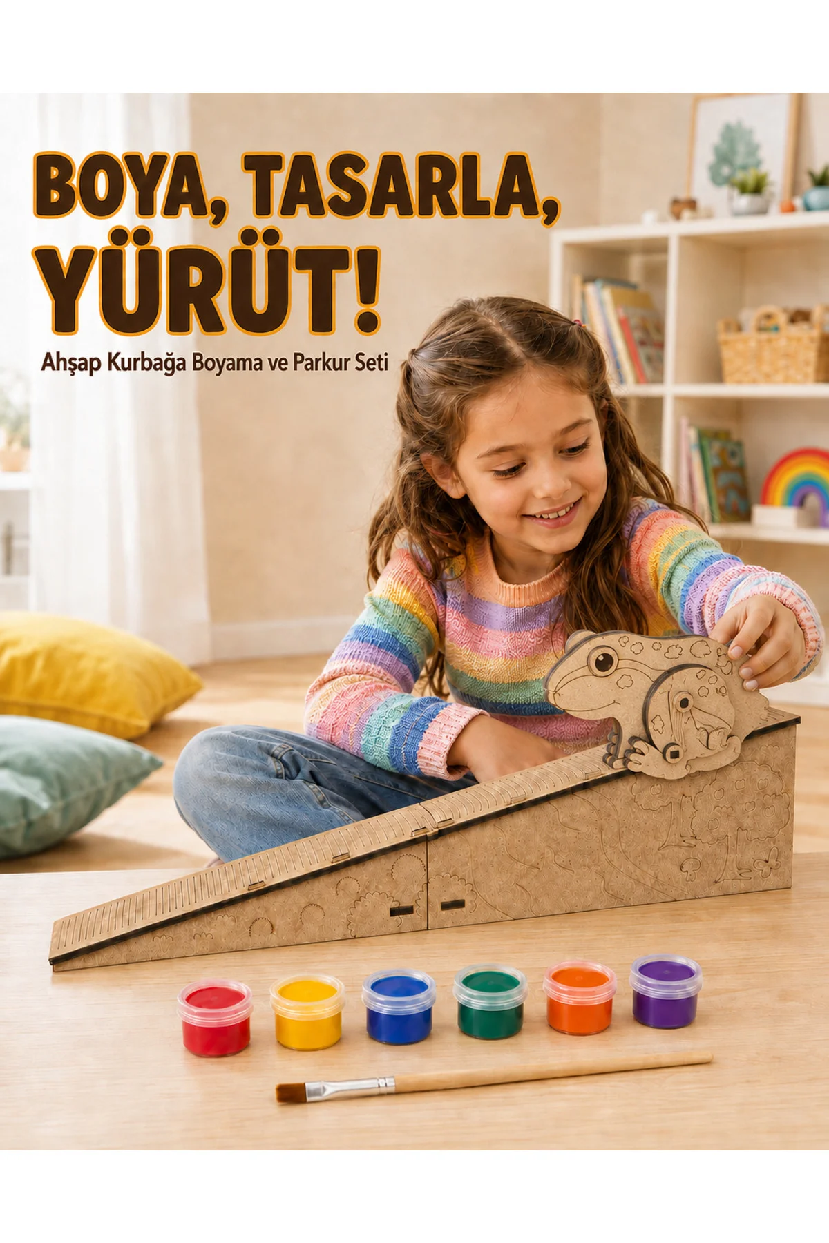 Çocuk Ahşap Hareketli Kurbağa Boyama Seti – 6 Renk Boya, Fırça ve Kolay Montaj Parkuru Çocuk Ahşap Hareketli Kurbağa Boyama Seti – 6 Renk Boya, Fırça ve Kolay Montaj Parkuru