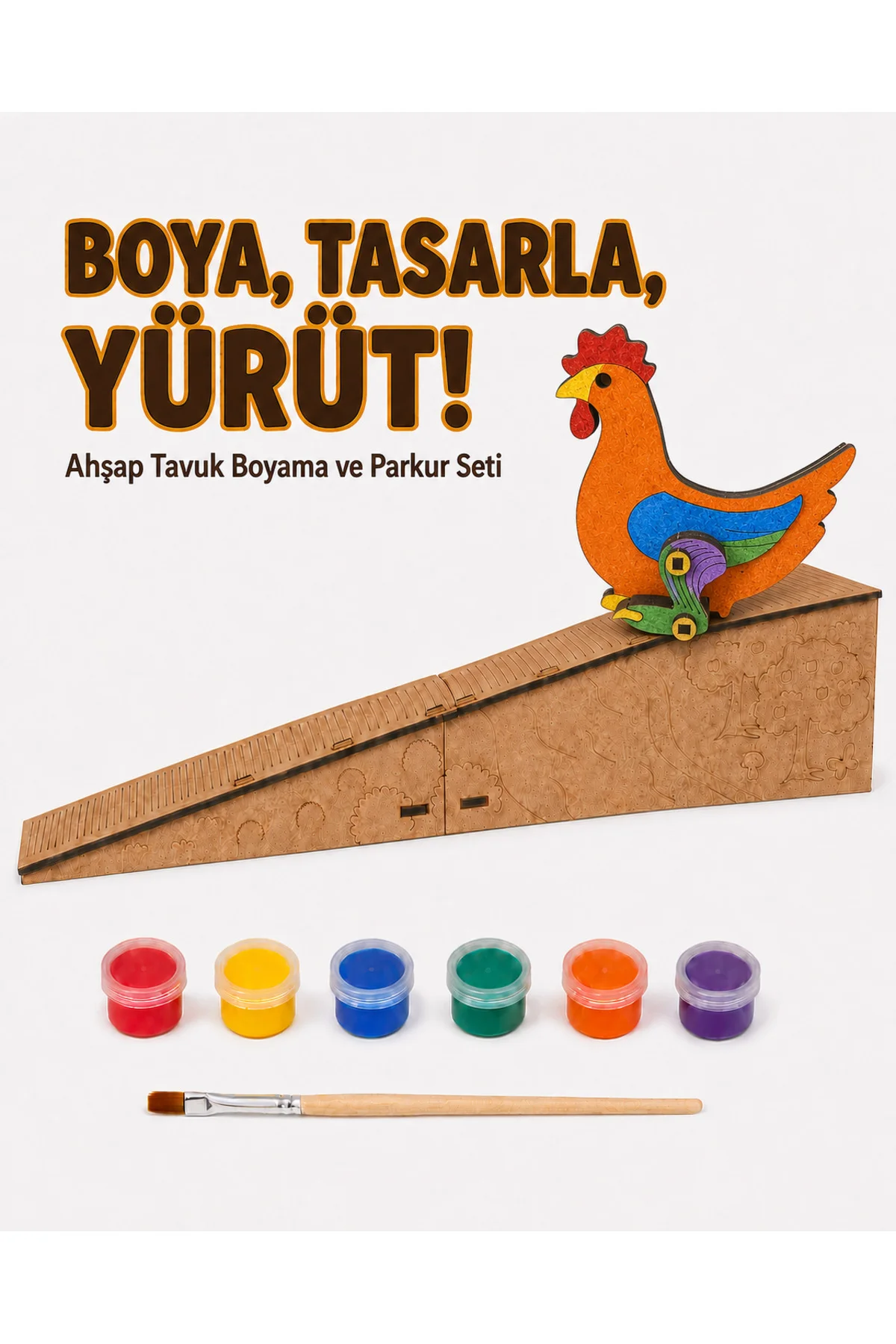 Çocuk Ahşap Hareketli Tavuk Boyama Seti – 6 Renk Boya, Fırça ve Kolay Montaj Parkuru Çocuk Ahşap Hareketli Tavuk Boyama Seti – 6 Renk Boya, Fırça ve Kolay Montaj Parkuru